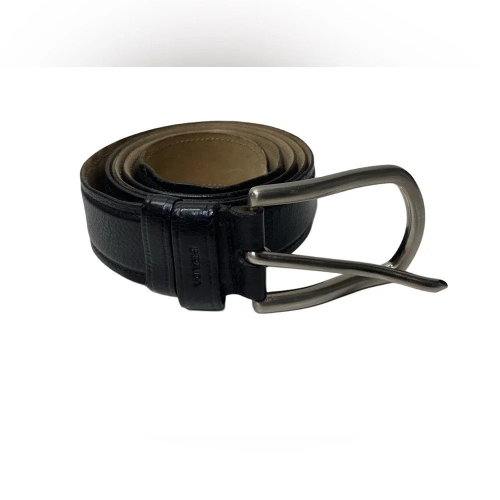 Prada Mens Black Leather Belt Silver Buckle Made‎ in Italy 2C 4231 Size 44 110